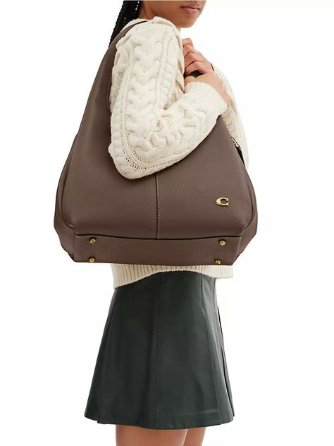 COACH | Lana Pebble Dark Stone Leather Shoulder Bag Couch Bags Purses, Coach Lana Bag Aesthetic, Coach Lana Bag Outfit, Coach Big Bags, Coach Bag Big, Big Coach Bag, Lana Shoulder Bag Coach, Coach Lana Shoulder Bag, Coach Lana 23