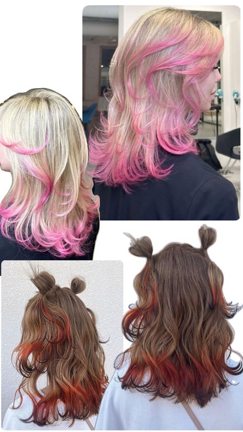 Dyed Ends Of Hair, Two Color Hair, Dyed Tips, Pink Dye, Dyed Hair Inspiration, Pink Highlights, Color Inspo, Hair Inspo Color, Girly Girl