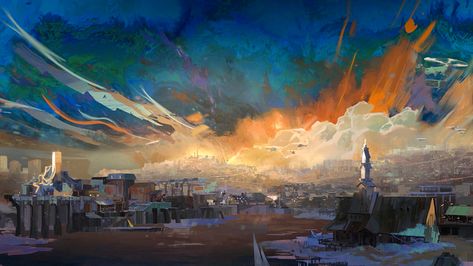 Disco Elysium, Color Script, City Silhouette, Fallout New Vegas, Game Inspiration, Artist Style, Video Game Art, Neon Genesis Evangelion, Popular Culture