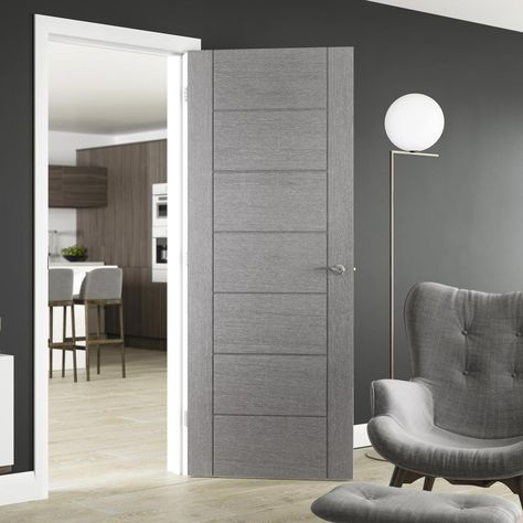 Palermo Light Grey Flush Door - Prefinished - Lifestyle Image.    #contemporarydoor #moderndoor Grey Doors Interior, Gray Interior Design, Grey Internal Doors, Grey Interior Doors, Flush Door, Black Interior Doors, Elegant Doors, Custom Wood Doors, Doors Interior Modern