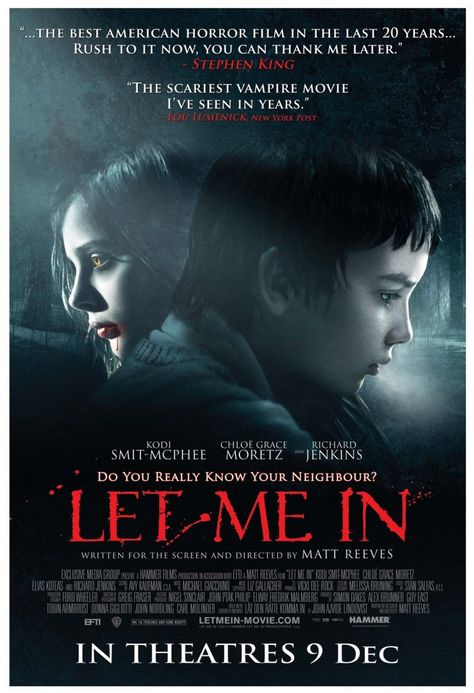 "Let Me In" (2010) - One of my favorite horror movies of the past decade Let Me In Movie, Elias Koteas, Human Centipede, Stephen King Movies, Cinema Design, Female Vampire, Vampire Movies, رعب نفسي, See Movie