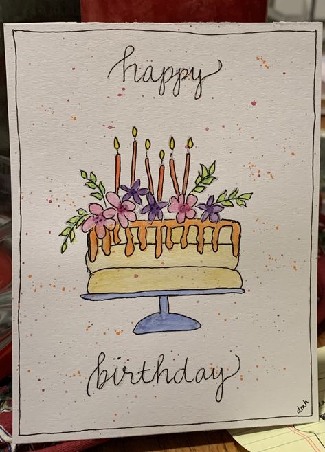 Cute Simple Happy Birthday Cards, Mom Homemade Birthday Card, Bday Cards Homemade, Birthday Card For Mom Handmade, Birthday Cards Simple Handmade, Mothers Birthday Drawings, Mom Birthday Watercolor Card, Birthday Card For Grandma Diy, Mom Bday Cards Diy