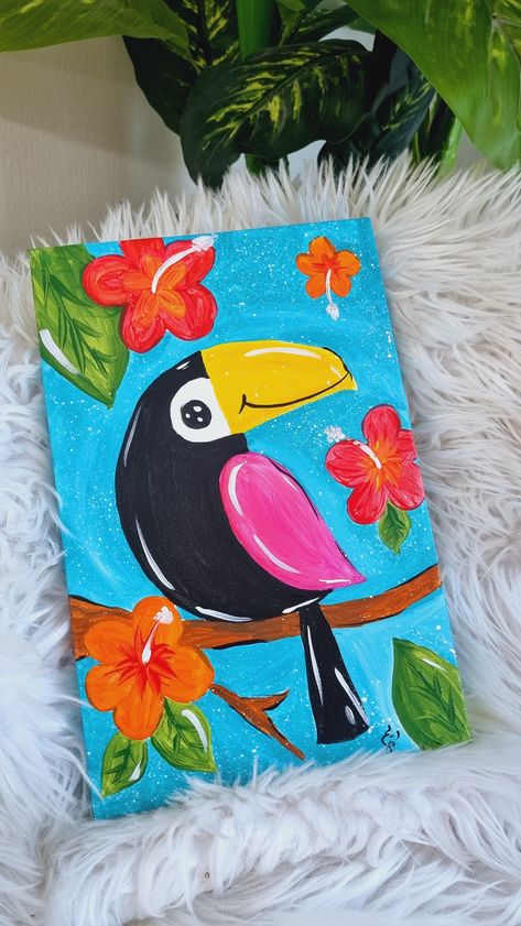 Toucan Acrylic Painting, Easy Bird Drawing For Kids, Toucan Craft, Kids Painting Class, Bird Drawing For Kids, Sustainability Activities, Toucan Art, Bird Painting Acrylic, Poster Color Painting