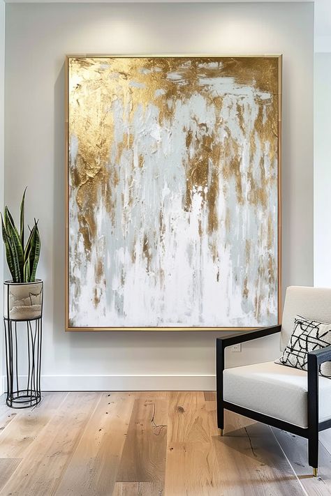 Original handmade gold leaf abstract painting with textured white and gold brushstrokes on canvas White And Gold Painting Canvases, White And Gold Painting, Leaf Abstract Painting, Masterpiece Art, Leaf Abstract, Gold Painting, Painting Canvases, Gold Leaf Painting, Handmade Artwork