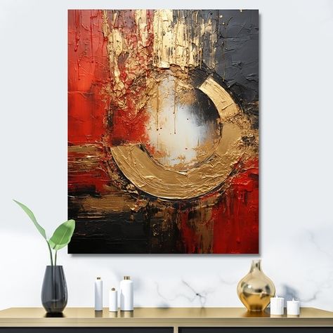 Designart "Red Gold Fusion Spiral II" Abstract Spirals Wall Art - Bed Bath & Beyond - 39908387 Red And Gold Abstract Painting, Red Art Painting, Abstract Painting Acrylic Modern, Abstract Canvas Art Acrylics, Red Abstract Painting, Gold Abstract Painting, Stencil Decor, Spiral Art, Abstract Art Painting Techniques