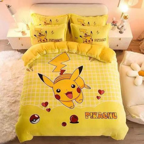 Pikachu Room Decor, Pokemon Room Ideas Bedrooms, Pokemon Room Ideas, Pokemon Themed Bedroom, Pikachu Bedroom, Pikachu Room, Pokemon Room Decor, Pokemon Bedding, Pokemon Bedroom