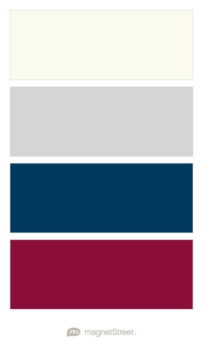 Ivory, Silver, Navy, and Burgundy Wedding Color Palette - custom color palette created at MagnetStreet.com Wedding Color Schemes Purple, Wedding Colors Fall, Navy Wedding Colors, Custom Refrigerator, Burgundy Wedding Colors, Orange Color Palettes, Gold Color Palettes, Wedding Colors Blue, Wedding Color Palette