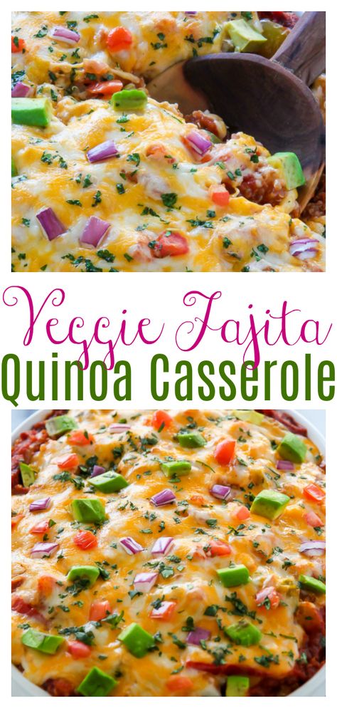 Food Recipes Easy Quick, Fajita Casserole Recipe, Veggie Casserole Recipes, Vegetarian Casserole Recipes, Fajita Casserole, Quinoa Recipes Healthy, Quinoa Casserole, Vegetarian Casserole, Veggie Casserole