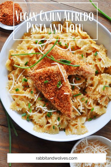 Cajun Alfredo Pasta, Cajun Tofu, Cajun Alfredo, Vegan Cajun, Rabbit And Wolves, Vegan Pasta Dish, One Pot Meal, Vegan Pasta Recipes, Baked Tofu