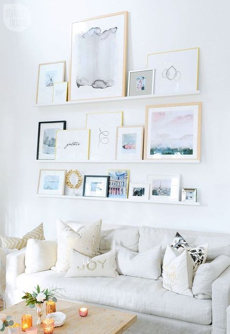 Neutral Palette Art Gallery. Shop Minted's limited edition fine art prints to style your own collection. Photo Wall Gallery, Gallery Wall Inspiration, Gold Frames, Estantes Flotantes, White Photos, White Furniture, Inspiration Wall, Style At Home, Ikea Hacks