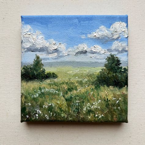 Oil on canvas 6x6 inch Available #oilpaintinglandscape 10x10 Canvas Painting, Large Canvas Painting, Indie Drawings, Simple Canvas Paintings, Paint Acrylic, Amazing Art Painting, Art Inspiration Painting, Art Painting Acrylic, Painting Art Projects