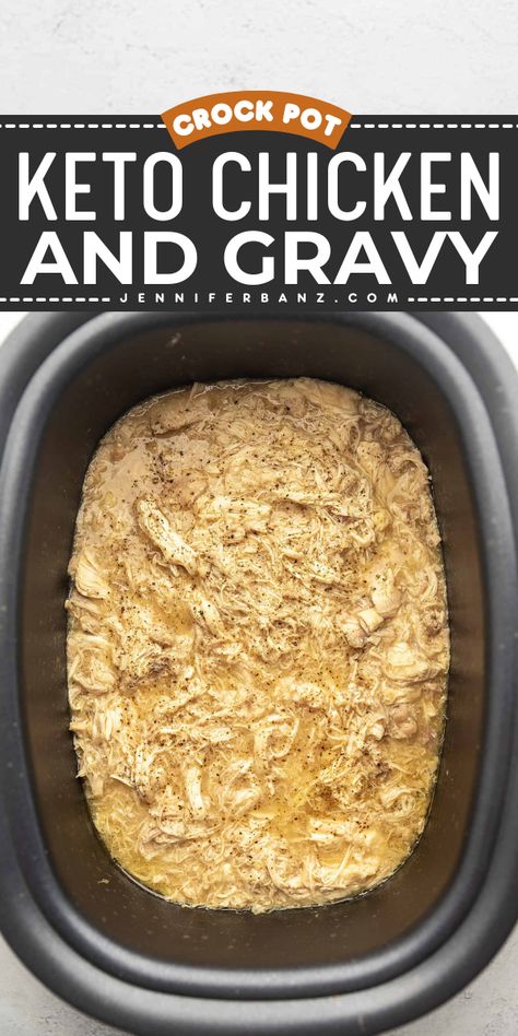 With only 5 minutes of prep time, this keto chicken and gravy cooked in the crockpot is the perfect comforting dinner. Serve over cauliflower mash or green beans for a complete meal. Keto Chicken And Gravy, Adkins Recipes, Keto Meats, Low Carb Slow Cooker Recipes, Crockpot Chicken And Gravy, Crockpot Soups, Chicken And Gravy, Lowcarb Recipes, Comforting Dinner