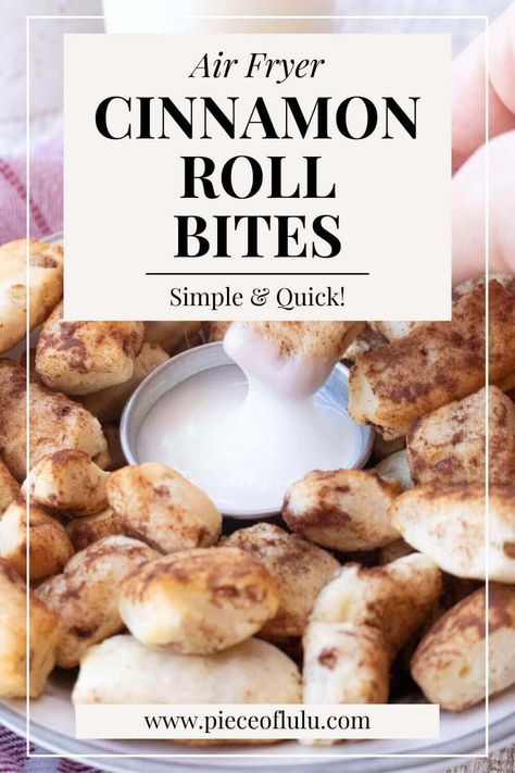 Easy Air Fryer Cinnamon Roll Bites | The Michigan Dietitian Air Fryer Cinnamon Roll Bites, Cinnamon Roll Bites Recipe, Cinnamon Roll Bites, Christmas Pie Recipes, Easy Bar Recipes, Easy Air Fryer, Dinner Side Dishes, Dinner Sides, Peanut Butter Recipes