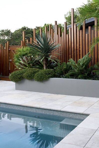 Outdoor Privacy Fence, Vibe Rooms, Wood Aesthetic, Screen Outdoor, Vibe Aesthetic, Pool Landscape Design, Wood Decoration, Backyard Pool Landscaping, Privacy Screen Outdoor