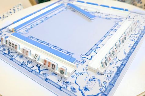 Blue and White Chinoiserie Mahjong Mat PREORDER Blue and - Etsy Watercolor Bamboo, Bird Cup, Mahjong Tiles, Mahjong Set, Chinoiserie Design, Blue And White Chinoiserie, Tile Games, White Floral Design, Dominoes Set