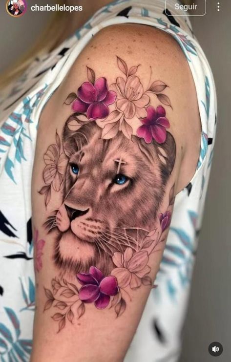 Colorful Lioness Tattoo, Lioness Tattoo For Women, Lioness Tattoo Design, Tattoo Designs With Meaning, Designs With Meaning, Animal Tattoos For Women, Meaning Art, Cute Thigh Tattoos, Arm Sleeve Tattoos For Women