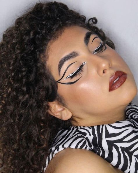 Zebra Print Makeup Inspo Zebra Makeup Look, Zebra Eye Makeup, Zebra Eye, Zebra Makeup, Eye Looks, Makeup Inspo, Halloween Ideas, Zebra Print, Makeup Looks