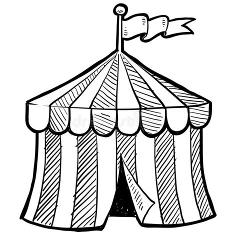 Circus Tent Drawing, Circus Tent Illustration, Tent Drawing, Circus Crafts, Circus Tent, Doodle Style, Carnival Themes, Vector Sketch, Online Coloring Pages