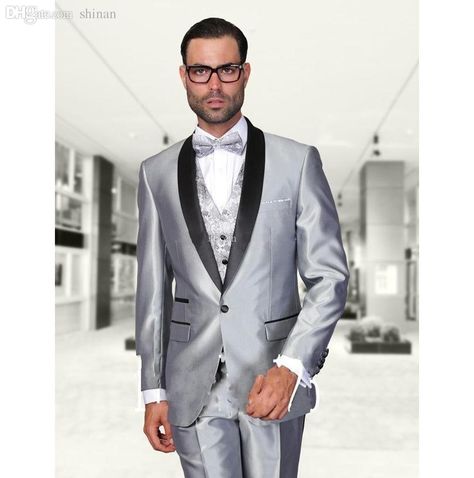 Again, the silver.. www.dhgate.com Spy Outfit, Sharkskin Suit, Best Man Wedding, Man Wedding, Stuff Animals, Vest Set, Black Shawl, Wedding Suits Groom, Suits Men