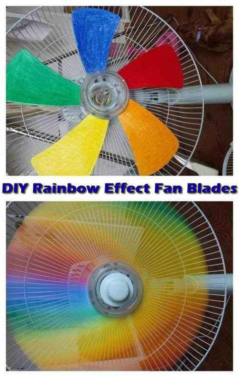 Turn a regular fan into an amazing rainbow one. | 23 DIY Projects That Will Blow Your Kids' Minds Painted Fan Blades, Rainbow Fan, Painted Fan, Smart Tiles, Diy Rainbow, Seni Origami, Fan Blades, Cool Diy, Crafts To Do