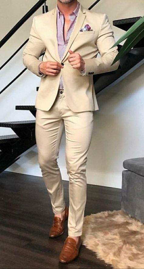 ☆ Prom Pants, Men Graduation Outfit, Smart Business Casual, Casual Outfits Summer, Formal Attire For Men, Smart Casual Menswear, Casual Menswear, Summer Formal, Beige Suits