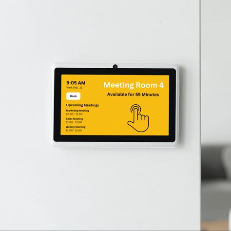 Meeting Room Status: Show the real-time meeting room status and availability, improving employee efficiency in finding and booking available rooms. #DigitalSignageSolution #InteractiveDisplays #RealTimeInformation #SmartOfficeTechnology Meeting Room Sign, Meeting Room Signage, Meeting Room Names, Employee Communication, Electric Screen, Room Signage, Booking Available, Digital Signage Solutions, Wayfinding Signs