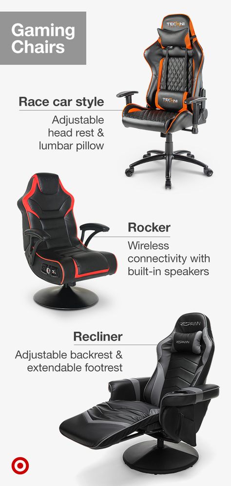 Gaming room must-have? A comfy chair. Choose from a range of gaming chairs for video game consoles & computers alike. Computer Gaming Room, Video Game Consoles, Gamer Room Decor, Video Game Room Design, Video Game Rooms, Gaming Chairs, Computer Room, Gaming Room Setup, Gamer Room