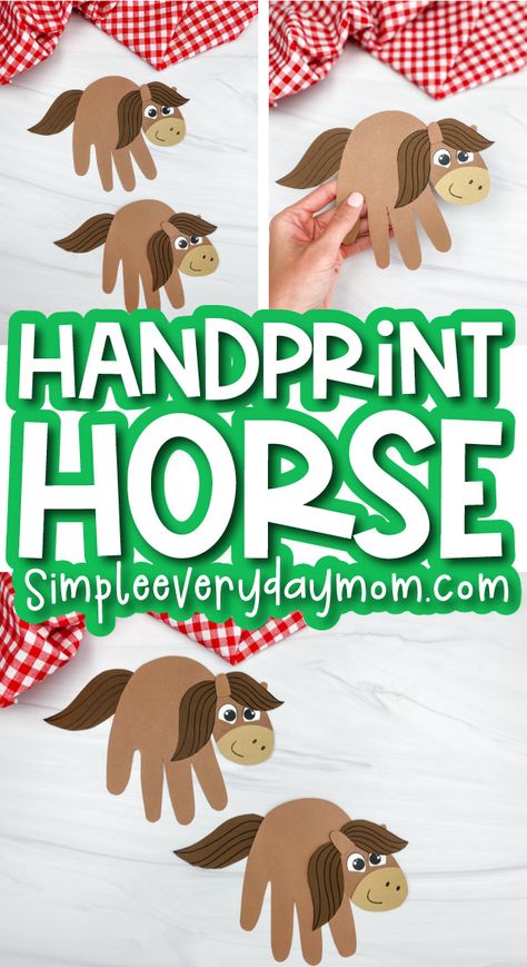 Kids love handprint crafts? Then make this horse handprint craft! It's a fun activity that's perfect for farm animal unit studies. Download the FREE template and make it with preschool and kindergarten children. Handprint Horse, Horse Crafts For Kids, Rodeo Crafts, Barn Crafts, Cowboy Crafts, Farm Animal Crafts, Farm Craft, Pig Crafts, Sheep Crafts