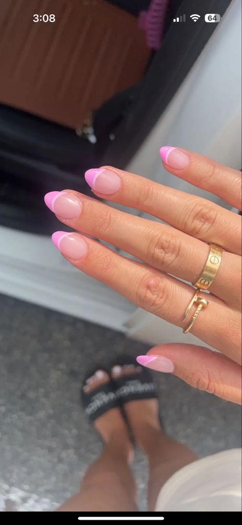 Preppy Nail Inspo Almond, French Tip Nails Periwinkle, Cute Colorful French Tip Nails, Back To School Short Nails Ideas, Nail Inspo Back To School 2024, French Tip Two Colors, Nail Inspiration Trendy, Almond French Tip Color, Nail Ideas For Summer 2024