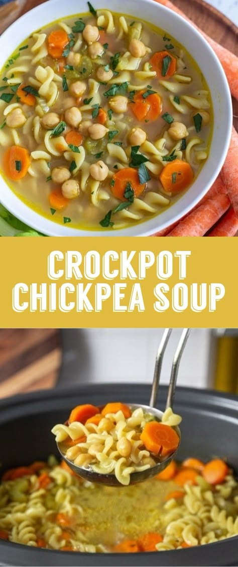 Crock-Pot Chickpea Noodle Soup - Food with Feeling Crock Chicken, Chickpea Noodle Soup, Veggie Noodle Soup, Chickpea Noodle, Vegetable Soup Crock Pot, Vegan Chicken Noodle Soup, Vegetable Noodle Soup, Chicken Noodle Soup Crock Pot, Vegan Crockpot