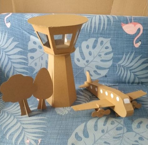 Cardboard Airport, Airport Craft, Diy Airport, Easy Paper Folding, Travel Theme Classroom, Airplane Crafts, Paper Bird, Cardboard Toys, Baby Play Activities