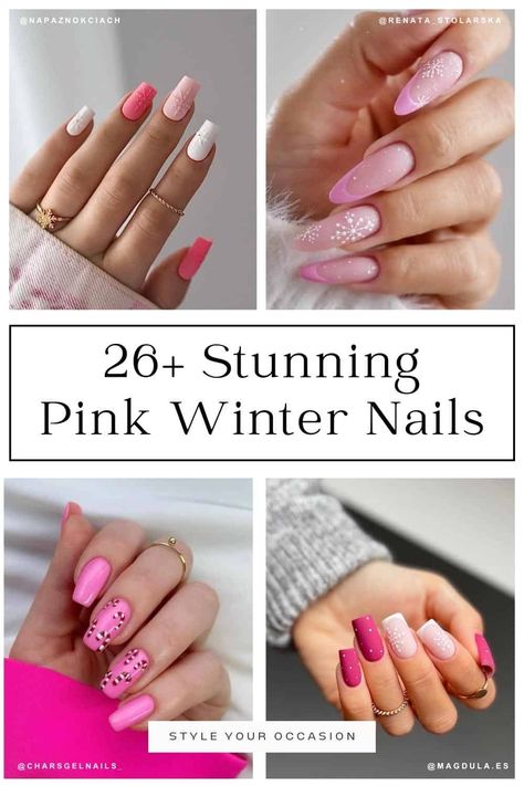 26+ Stunning Pink Winter Nails You'll Love This Season! 2023 Pink Nail Trends, Short Nail Designs Pink Glitter, Hot Pink And White Nail Designs, Light Pink Crome Nail, Pink Nails With Accent Nail, Pink Nails With Glitter Accent, Pink Winter Nails, Feminine Nails, Nails New Years