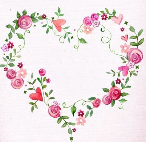 Valentines Watercolor, Tout Rose, Pola Sulam, Watercolor Flower Art, Flowers And Butterflies, Heart Frame, Heart Art, Watercolor Cards, Flower Heart