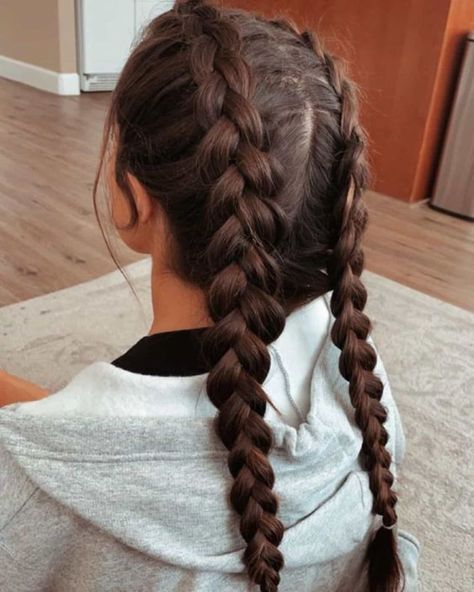 Kepang Dua, Two Braid Hairstyles, Dutch Braid Hairstyles, Sport Hair, Sports Hairstyles, Front Hair Styles, Back To School Hairstyles, Dutch Braid, Hair Stylist Life