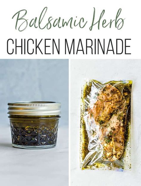 Fresh herbs and pantry staples combine to create this complex chicken marinade. Grill the chicken and enjoy on its own or atop a salad. #chicken #marinade #easydinner #freezermeal #freezercooking Balsamic Vinegar Chicken Marinade, Vinegar Chicken Marinade, Simple Chicken Marinade, Healthier Dinners, Chicken Breast Marinade Recipes, Balsamic Chicken Marinades, Chicken Breast Marinade, Marinade Chicken, Marinade For Chicken