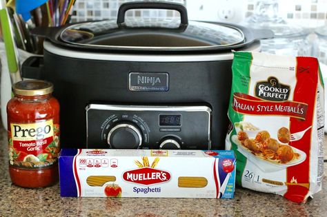 of liquid to the Ninja or crock pot, does it not water the sauce down? If not, how does is not water it down? I know it would thicken it, but I'm not sure. Crock Pot Spaghetti And Meatballs, Frozen Meatballs Crockpot, Crock Pot Spaghetti, Dinner Spaghetti, Frozen Meatball Recipes, Meatball Recipes Crockpot, Crockpot Spaghetti, Clafoutis Recipes, Slow Cooker Spaghetti