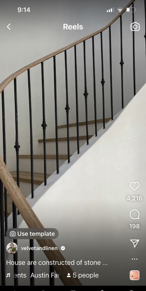 Amber Interiors Stairs, Iron Bannister Railings, Spanish Revival Staircase, Staircase Rods, Stair Railing Wood, Mediterranean Stairs, Iron Spindle Staircase, Stone Hallway, Spanish Stairs