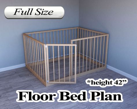 Montessori Floor Bed Plan, Full Size, PDF, DIY ✨ #toddlergames #toddlers #toddlertoys #firstbirthday #firstbirthdayideas #nurserydecor #nursery #babyroom #babyroomdesign #kidsroom #toddlerroom #montessory #woodentoys #firstbirthdayparty #kidsofinstagram #playroomdecor #woodentoys #imagineplay #playroomdecor #playroomdesign #toddlerapproved #activitiesforkids #education #stemforkids Diy Twin Floor Bed With Rails, Full Size Floor Bed Plans, Diy Floor Bed Full Size, Diy Toddler Bed On Floor, Full Size Montessori Bed, Floor Bed Plans, Toddler House Bed Plans, Floor Crib, Full Size Floor Bed