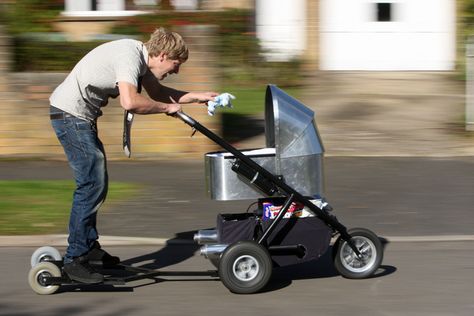 A souped-up stroller | 12 Of The Most Not Normal Ways To Travel Colin Furze, One Month Old, Pictures Of The Week, Baby Carriage, Boat Plans, New Dads, Stroller, Baby Strollers, Funny Pictures