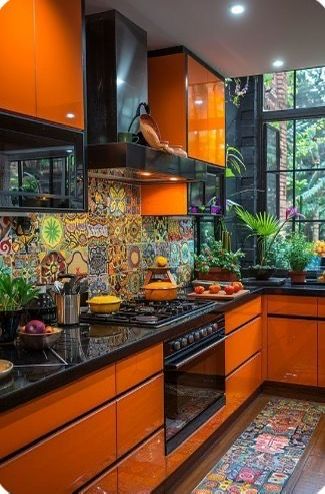 Orange Cabinets, Sims Interior, Latest Kitchen Designs, Amazing Kitchen, Orange Kitchen, Kitchen Decor Ideas, Cook Up A Storm, Kitchen Inspiration Design, Kitchen Tops