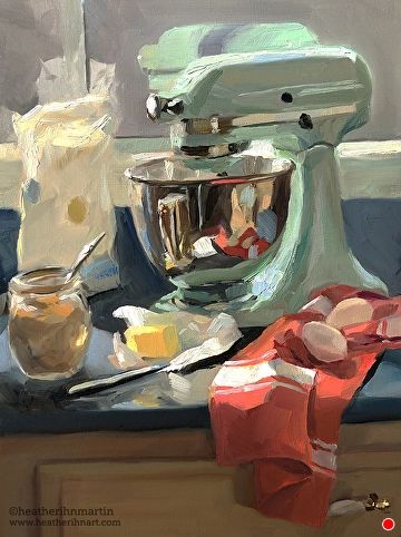 Baking in Afternoon Light by Heather Martin, Oil, 12 x 9 x .75 Baddie Wallpaper Ipad, Heather Martin, Cute Halloween Wallpaper, Baddie Wallpaper, Kitchenaid Mixer, Wallpaper Ipad, A Level Art, High Art, Art Inspiration Painting