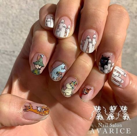 Moomin Nail Art, Moomin Nails, Nail Art Tutorial, Dope Nails, Nail Polish Colors, False Nails, Swag Nails, Stylish Nails, Cute Nails