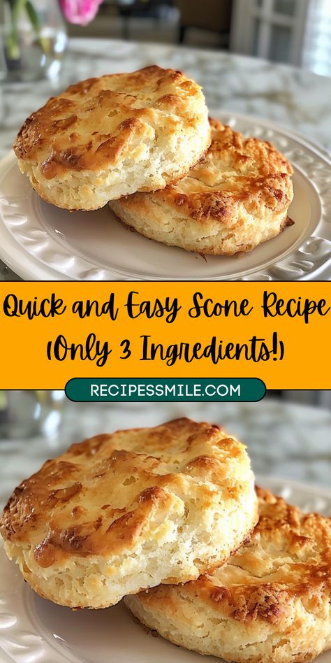 If you're in the mood for a quick, delicious treat, this simple scone recipe is perfect. With just three ingredients, you can have freshly baked, flaky scones in no time! Whether you're a beginner or a seasoned baker, these scones are incredibly easy to make and perfect for any occasion. Scones Recipe Easy 3 Ingredients Simple, Scones Without Butter, Homemade Scones Recipes Easy, Basic Scone Recipe, Breakfast Scones Recipe, Sweet Scones Recipe Easy, Bisquick Scones Recipes, Easy Scones Recipe 3 Ingredients, Easy Baking Recipes 3 Ingredients