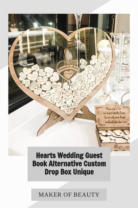 Looking for an alternative option for your wedding day guest book? Check out this heart shape dropbox! It allows your guest book to be personalized to your wedding. Summer Wedding Table Decor, Summer Wedding Table, Wedding Memory Box, Wedding Notes, Personalized Wedding Guest Book, Wedding Guest Book Alternative, Rustic Wedding Guest Book, Guest Book Alternative, Baby Shower Guest Book