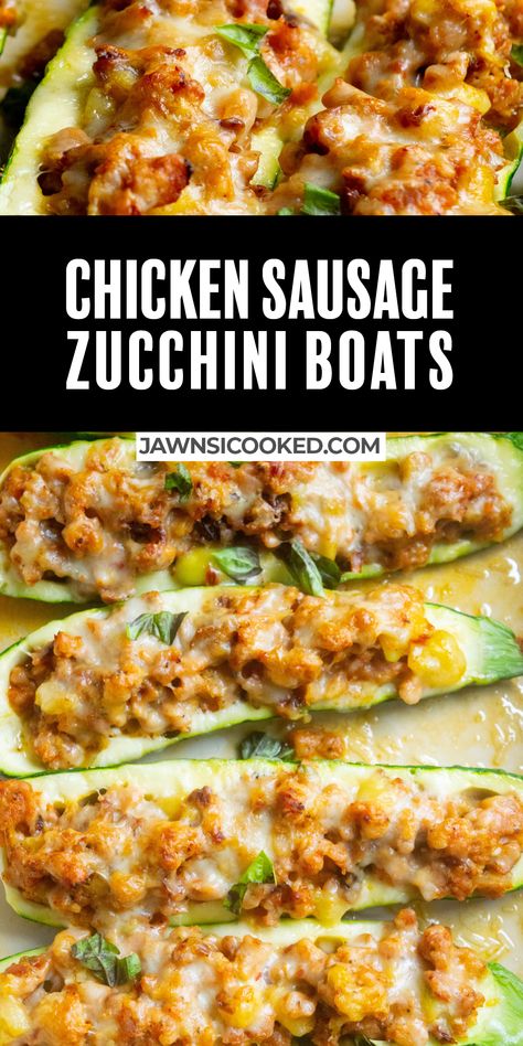 Chicken Sausage Zucchini Boats Chicken Sausage And Zucchini Recipes, Chicken Sausage Recipes Healthy Low Carb, Ground Chicken Sausage Recipes, Italian Chicken Sausage Recipes, Chicken Sausage Zucchini, Sausage Zucchini Boats, Chicken Sausage Recipes Healthy, Healthy Sausage Recipes, Boat Recipes