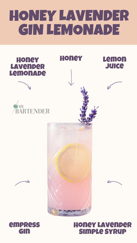 Honey Lavender Gin Lemonade Quince Drinks, Lavender Gin Cocktail, Honey Lavender Lemonade, Lavender Lemonade Cocktail, Lavender Cocktails, Honey Cocktails, Lemon Cocktails, Gin Lemonade, Lavender Gin