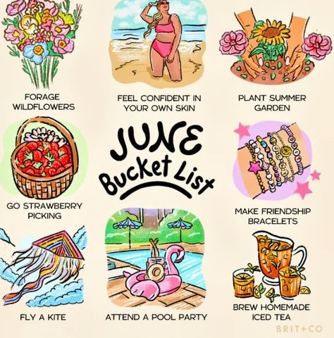 June Bucket List, Homemade Iced Tea, Fly A Kite, Monthly Activities, Happy June, Hello June, Summertime Recipes, Make Friendship Bracelets, Strawberry Picking