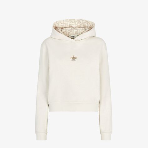 Fendi Hoodie, Fendi Clothes, Roma Logo, White Satin Top, Tan Hoodie, Fendi Logo Design, Fendi Store, Cream White Color, Fendi Logo