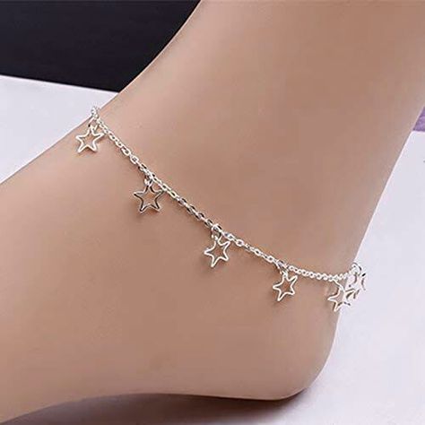 Silver Anklets Designs, Hand Jewelry Rings, Star Anklet, Pakistani Bridal Jewelry, Bff Jewelry, Stars Space, Lucky Jewelry, Anklet Designs, Pretty Jewelry Necklaces