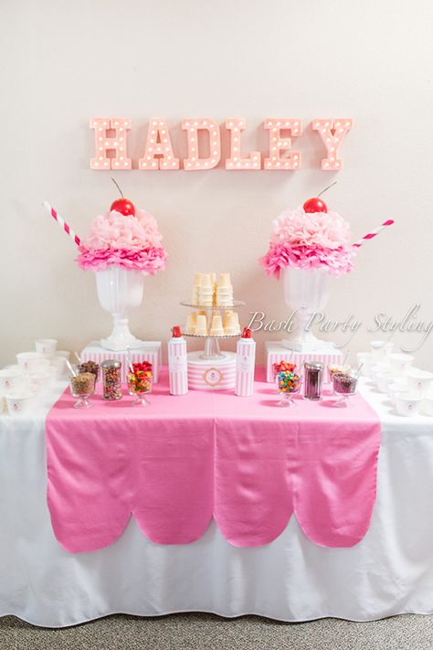 Ice Cream First Birthday Party, Ice Cream Birthday Party Ideas, Ice Cream First Birthday, Sundae Party, Sundae Cupcakes, Ice Cream Party Theme, Ice Cream Cone Cake, Cream Birthday Party, Ice Cream Sundae Bar